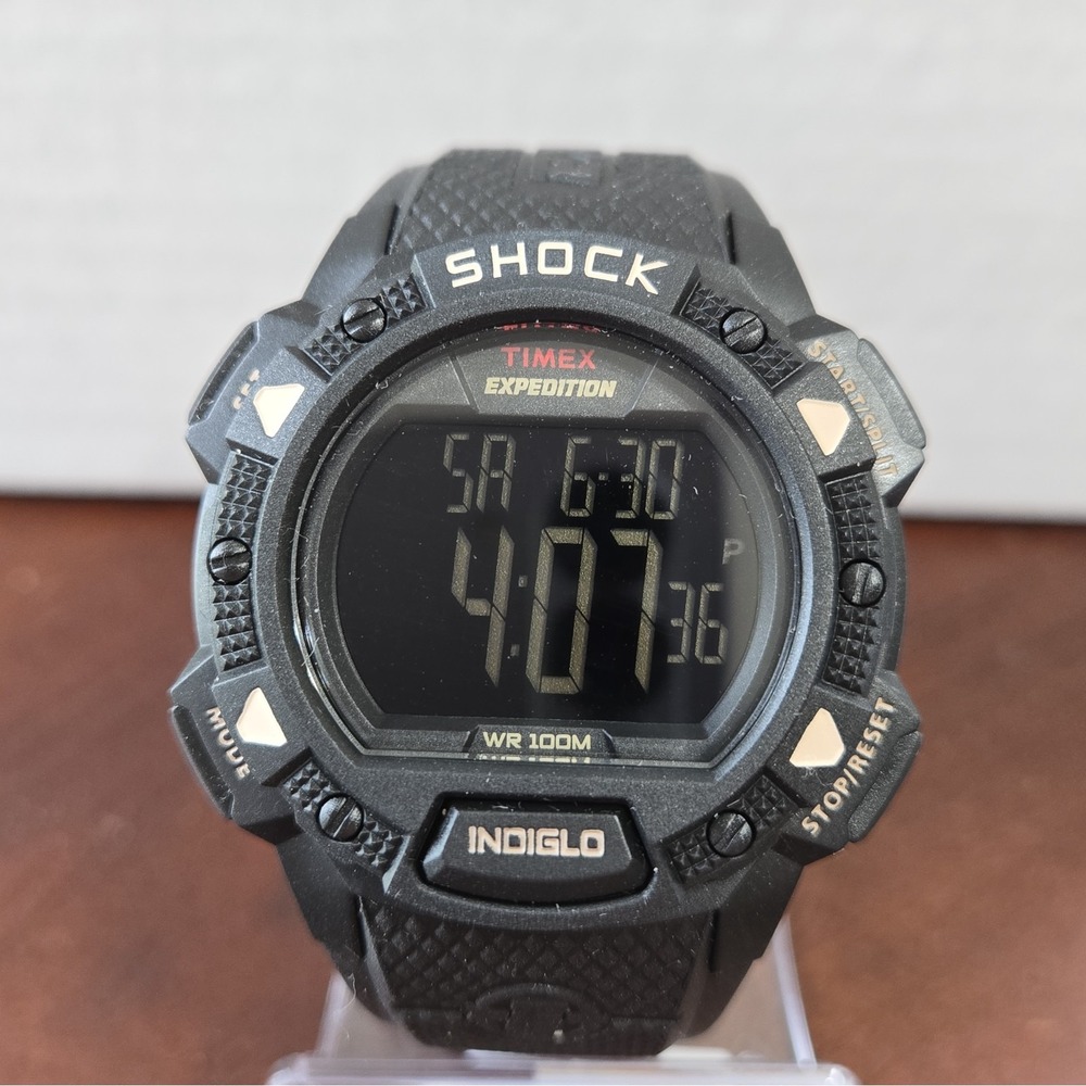 NIB Timex Men's Black Expedition Shock 45mm Resin Watch. Chrono,Alarm,Calendar.